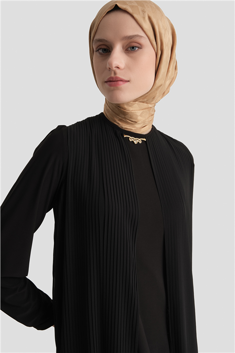 Pliseli Şık Elbise Siyah