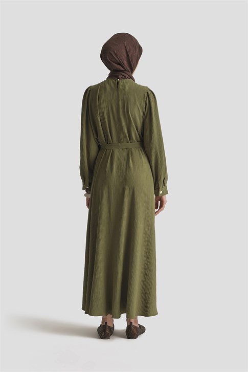 Balon Kollu Elbise Haki