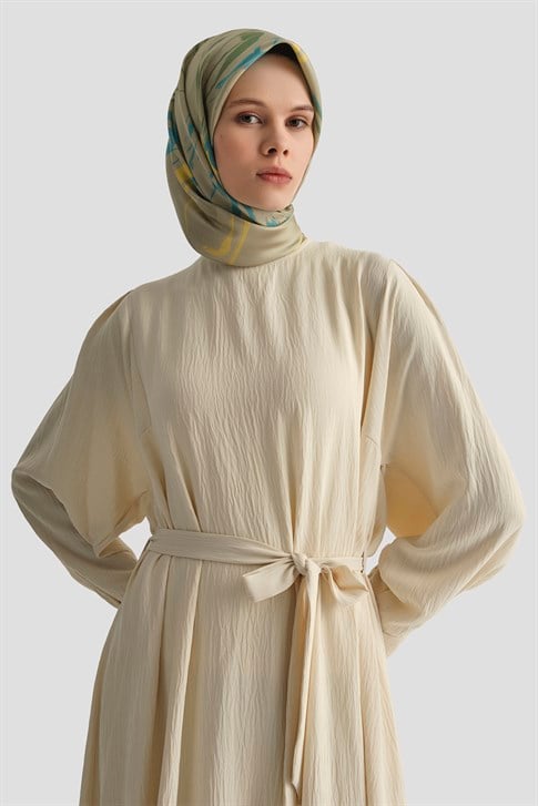 Balon Kollu Elbise Kum