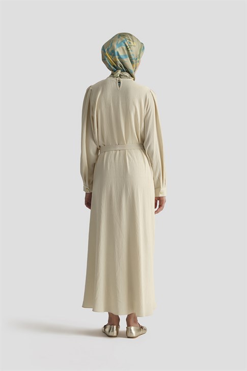 Balon Kollu Elbise Kum