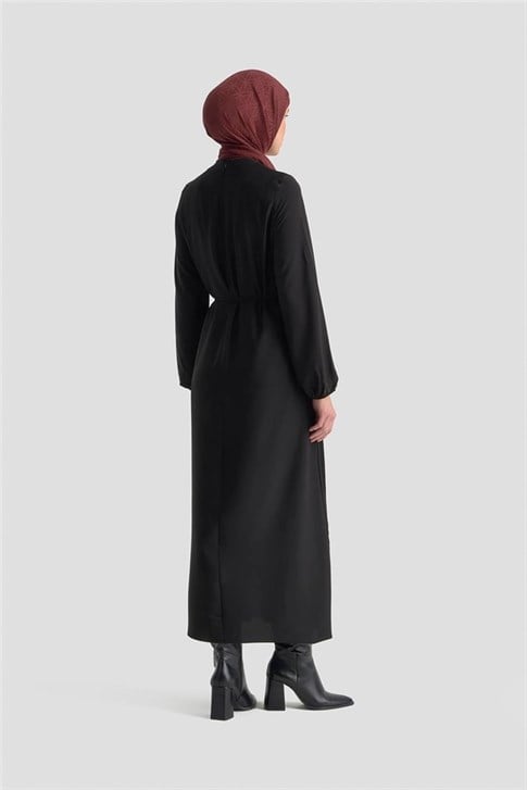 Piliseli Elbise Siyah