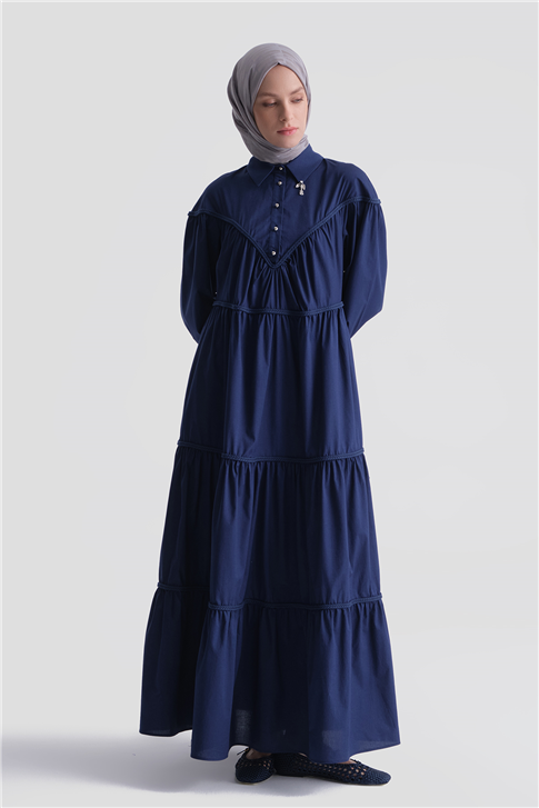 Oversize Katlı Elbise Lacivert