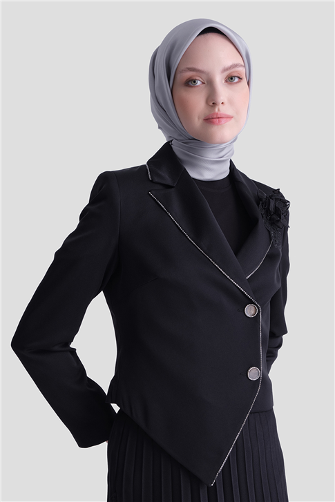 Taş Şeritli Şık Takım Siyah