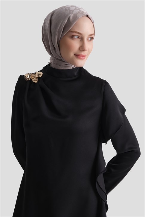 Taşlı Şık Elbise Siyah 
