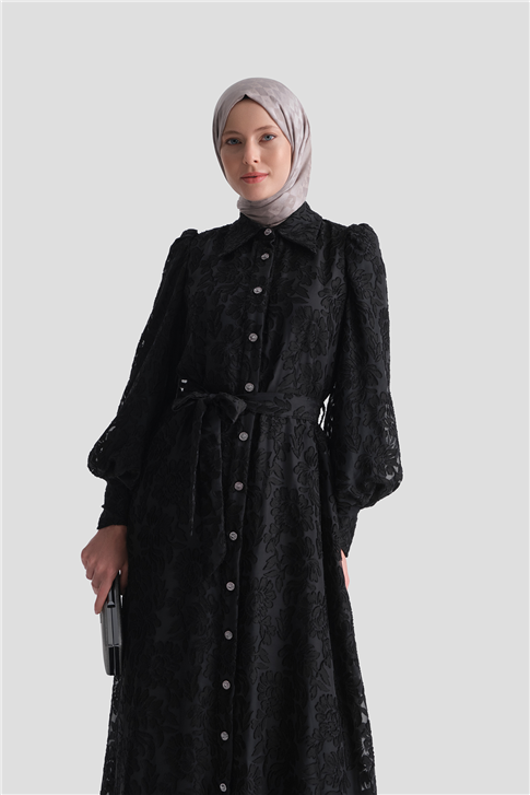 Dantel Şık Elbise Siyah