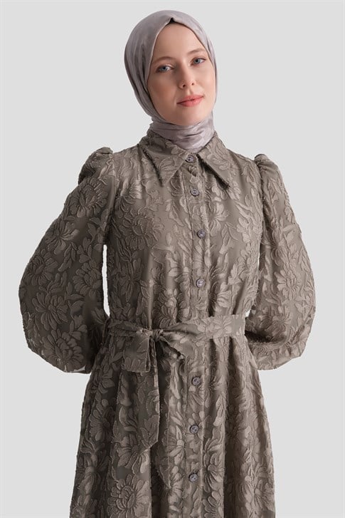 Dantel Şık Elbise Vizon