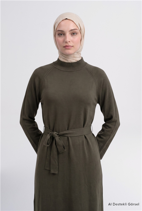 Basic Triko Elbise Haki 