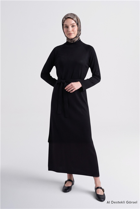 Basic Triko Elbise Siyah 