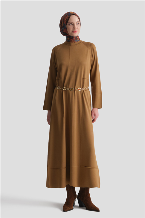 Basic Triko Elbise Camel 