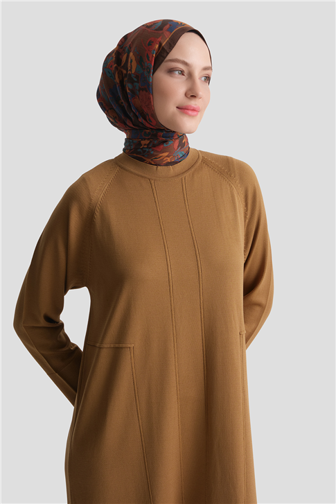 Basic Triko Elbise Camel 