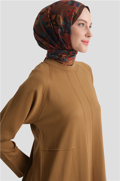 Basic Triko Elbise Camel 