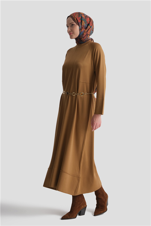 Basic Triko Elbise Camel 