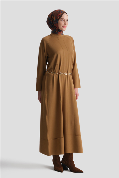 Basic Triko Elbise Camel 