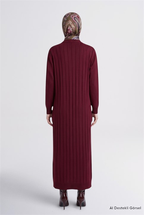 Regular Fit Triko Elbise Bordo 