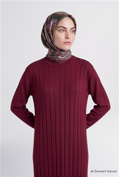 Regular Fit Triko Elbise Bordo 