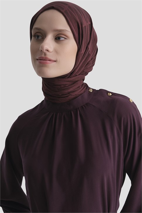 Düğme Detaylı Elbise Mürdüm 
