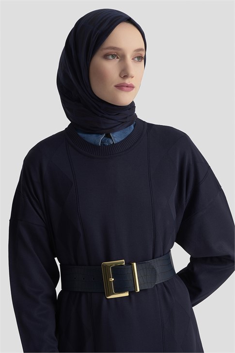 Basic Triko Elbise Lacivert 