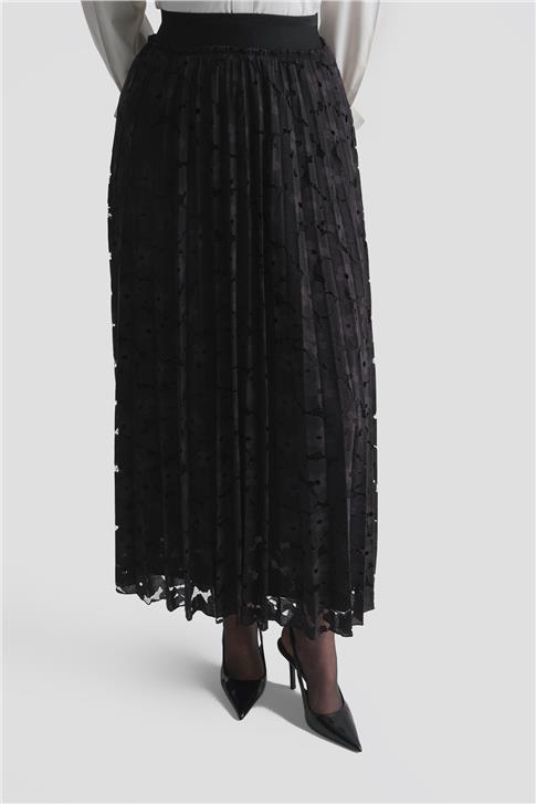 Dantelli Piliseli Etek Siyah