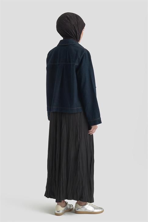 Armine Kırışık Efektli Saten Etek Siyah