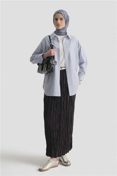 Relax Kırışık Görünümlü  Etek Siyah