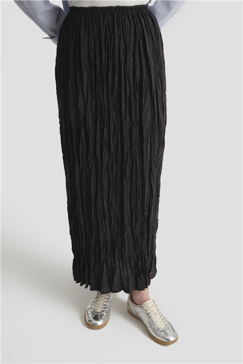 Relax Kırışık Görünümlü  Etek Siyah