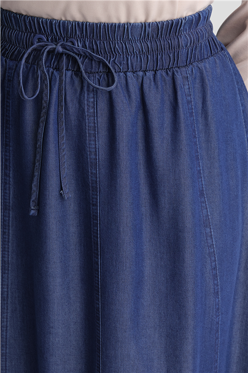 Lastikli Tencel Etek İndigo