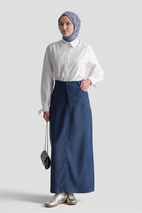 Tencel Kalem Etek İndigo