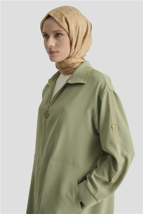 Armine Fermuarlı Ferace Haki