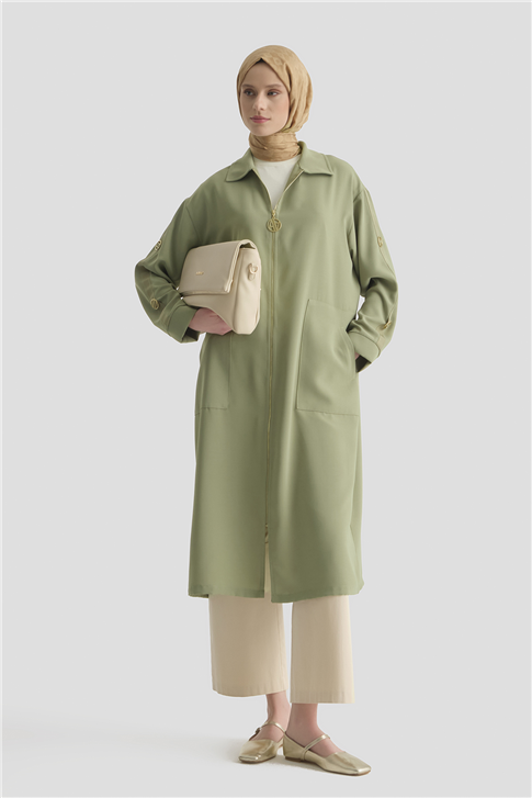 Armine Fermuarlı Ferace Haki