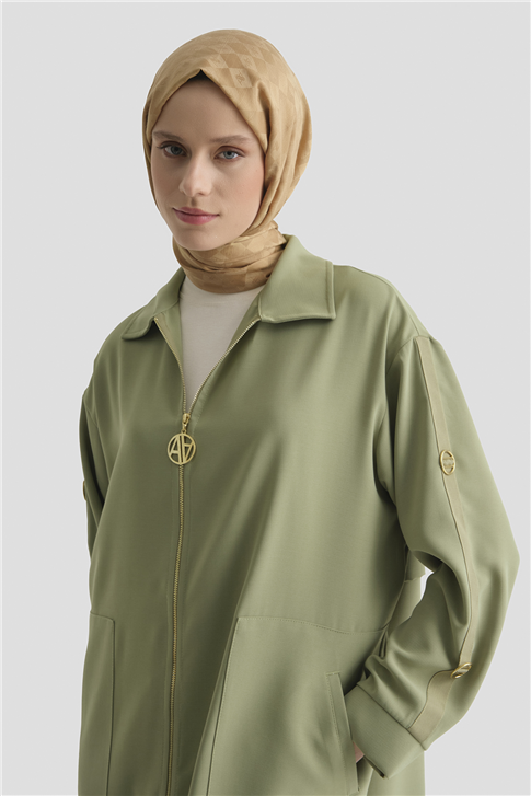 Armine Fermuarlı Ferace Haki