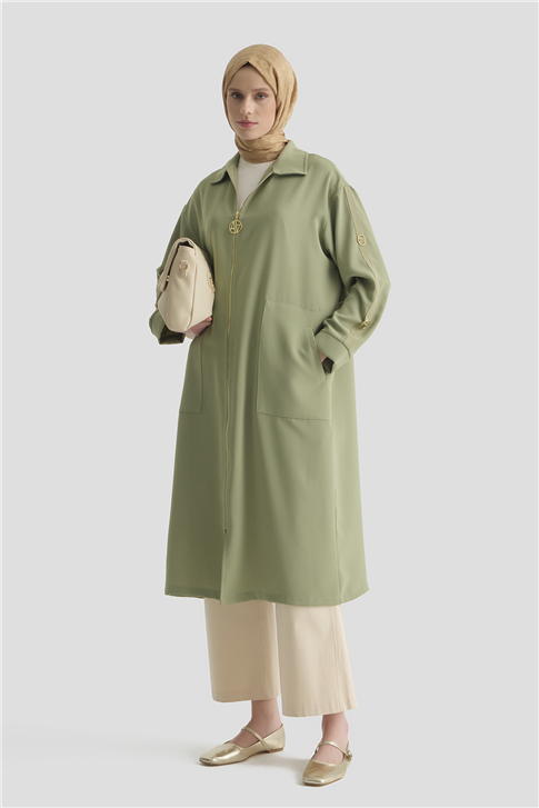 Armine Fermuarlı Ferace Haki