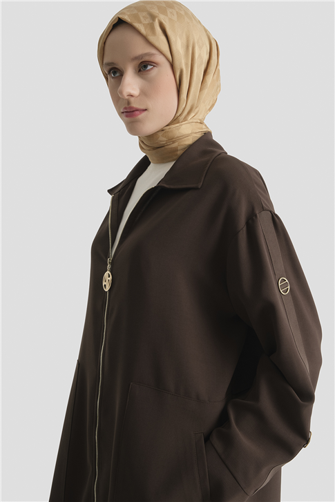 Armine Fermuarlı Ferace Kahve