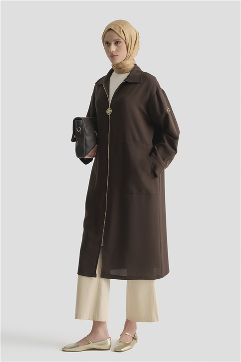 Armine Fermuarlı Ferace Kahve