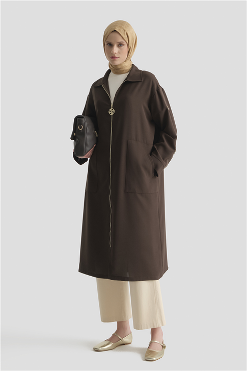 Armine Fermuarlı Ferace Kahve