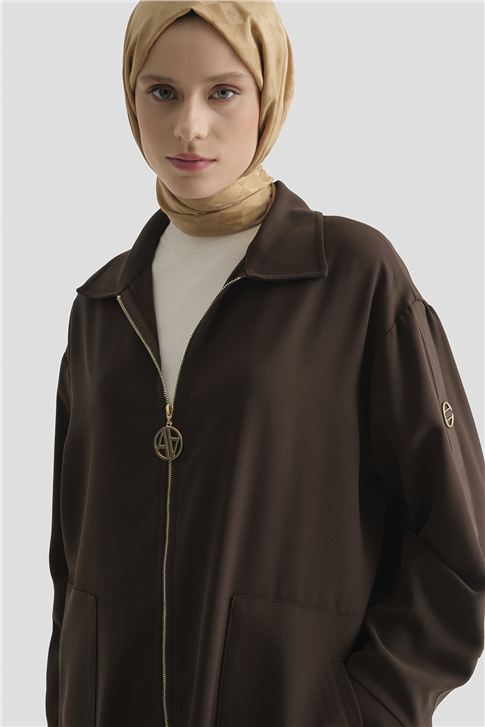 Armine Fermuarlı Ferace Kahve