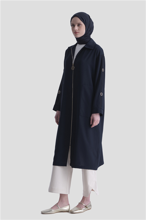 Armine Fermuarlı Kap Lacivert