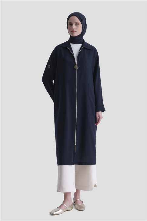 Armine Fermuarlı Kap Lacivert