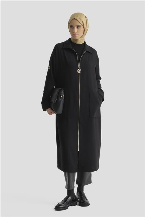 Armine Fermuarlı Ferace Siyah