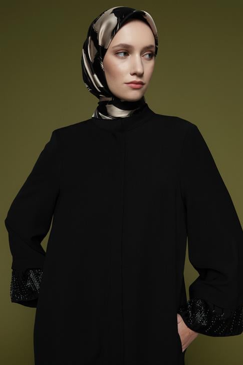 Taş işlemeli Ferace Siyah