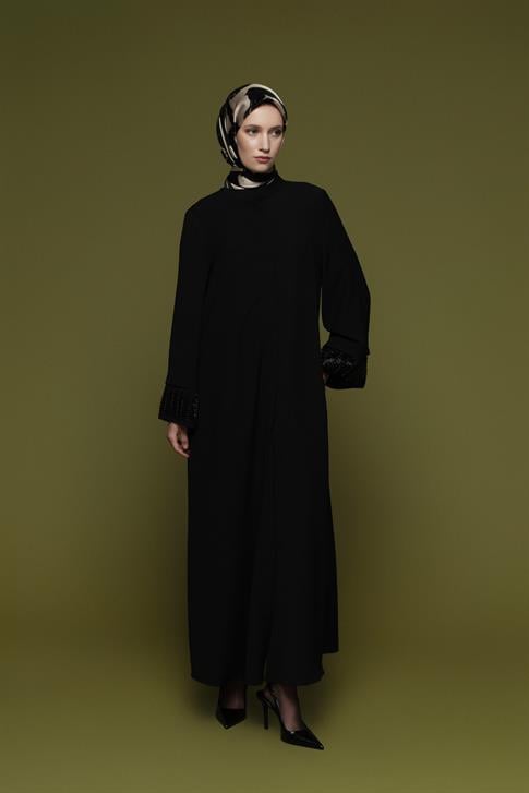 Taş işlemeli Ferace Siyah