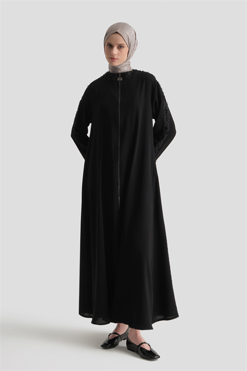 İşlemeli Ferace Siyah