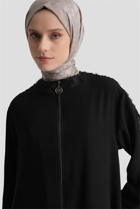 İşlemeli Ferace Siyah