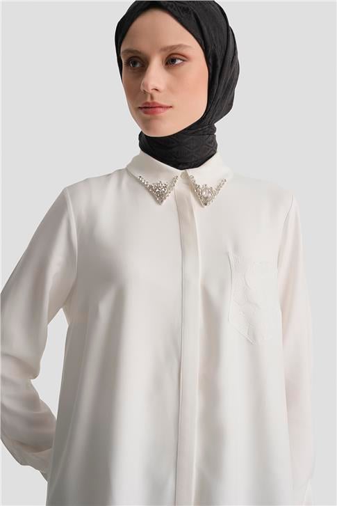 Cep Detaylı Tunik Beyaz