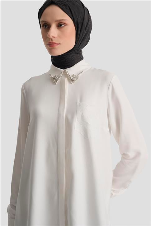 Cep Detaylı Tunik Beyaz