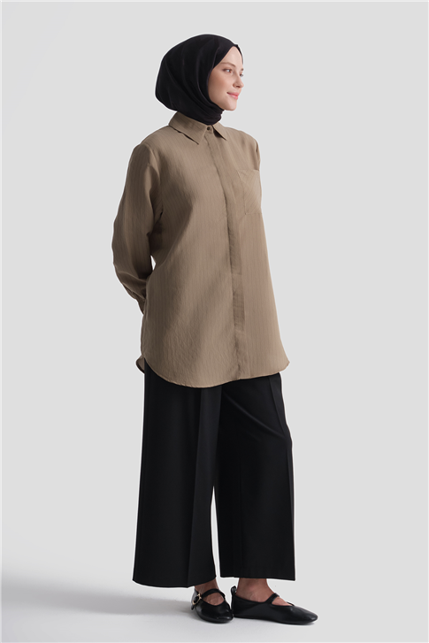 Çizgili Tunik Bej 