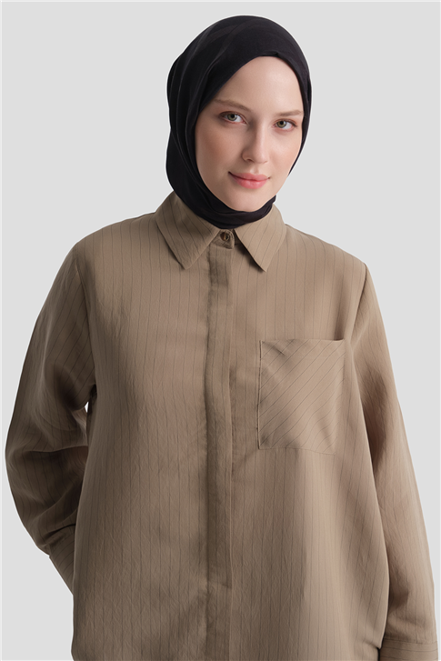 Çizgili Tunik Bej 