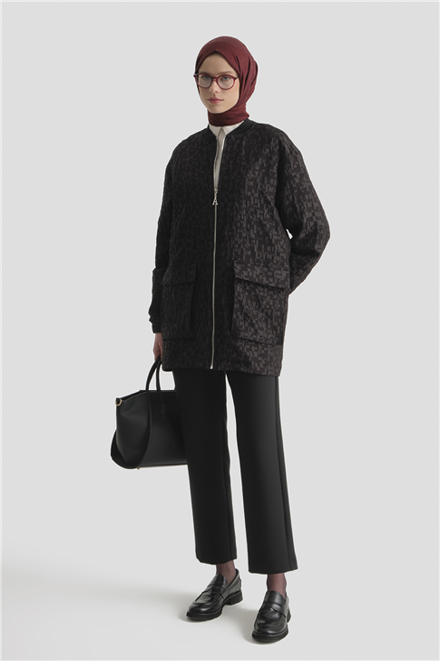 Jakarlı Cepli Ceket Siyah