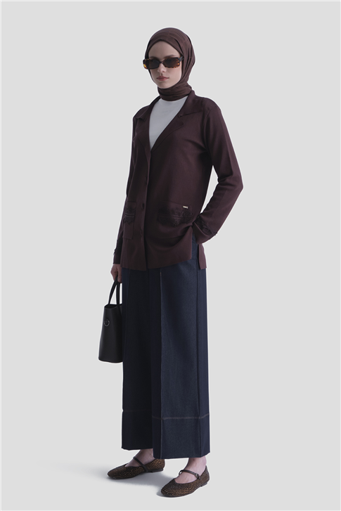 Dantelli Rayon Hırka Acı Kahve