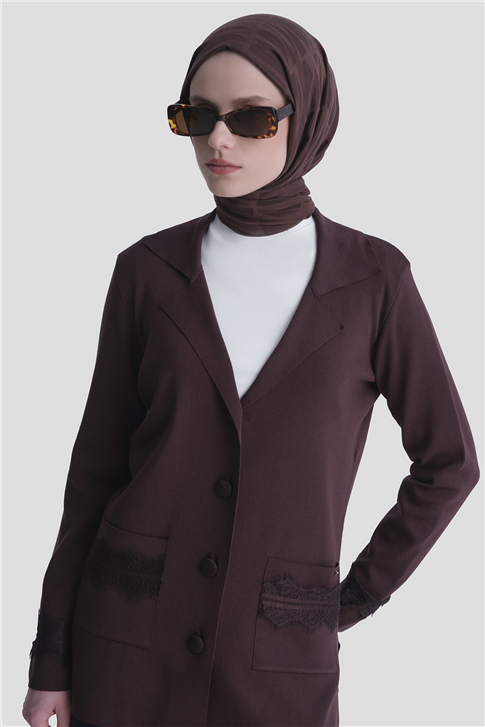 Dantelli Rayon Hırka Acı Kahve