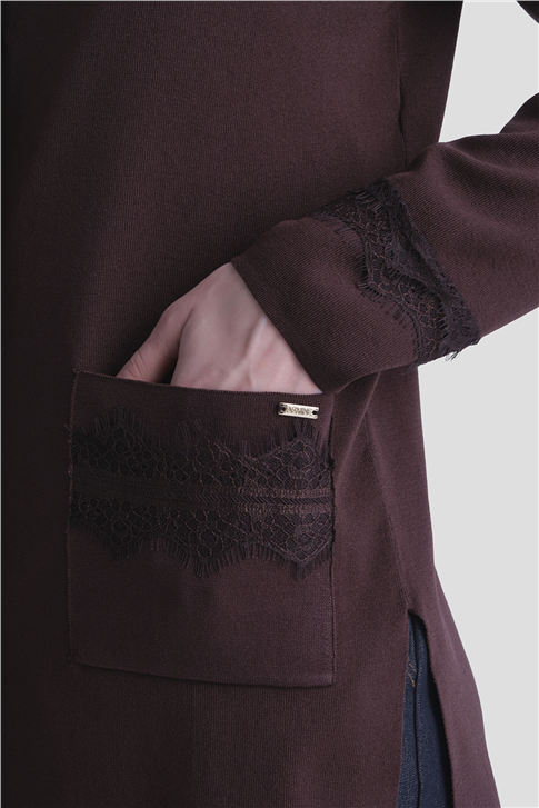 Dantelli Rayon Hırka Acı Kahve